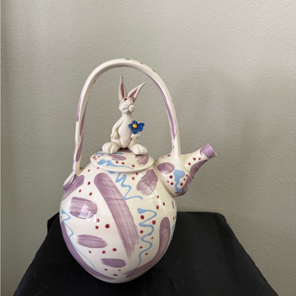 Michael Ezell Whimsical Rabbit Ceramic Teapot .